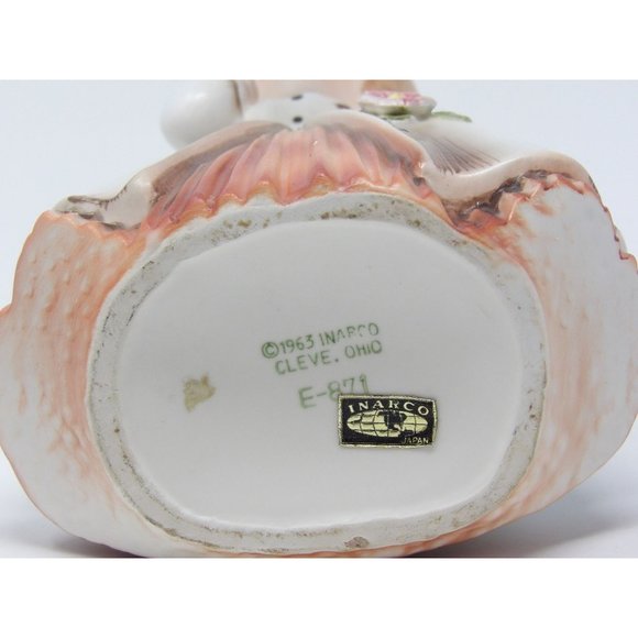 Vintage Kitschy Inarco E-871 Planter Girl in Peach Dress with Pink Flowers 5 1/2 - Picture 8 of 10